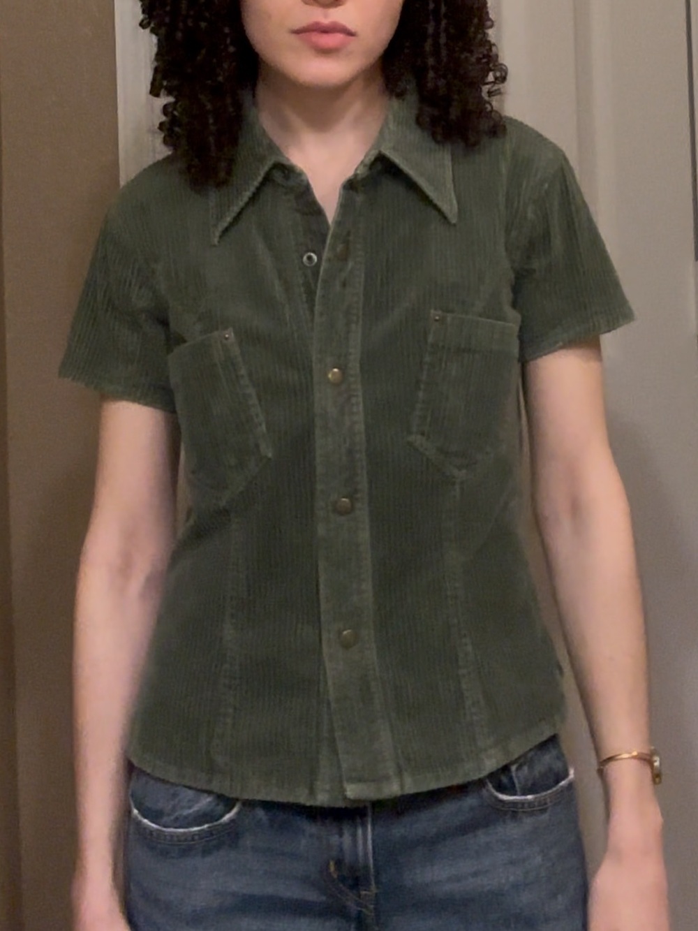 Vintage Olive Green Corduroy Button-Up Shirt Small